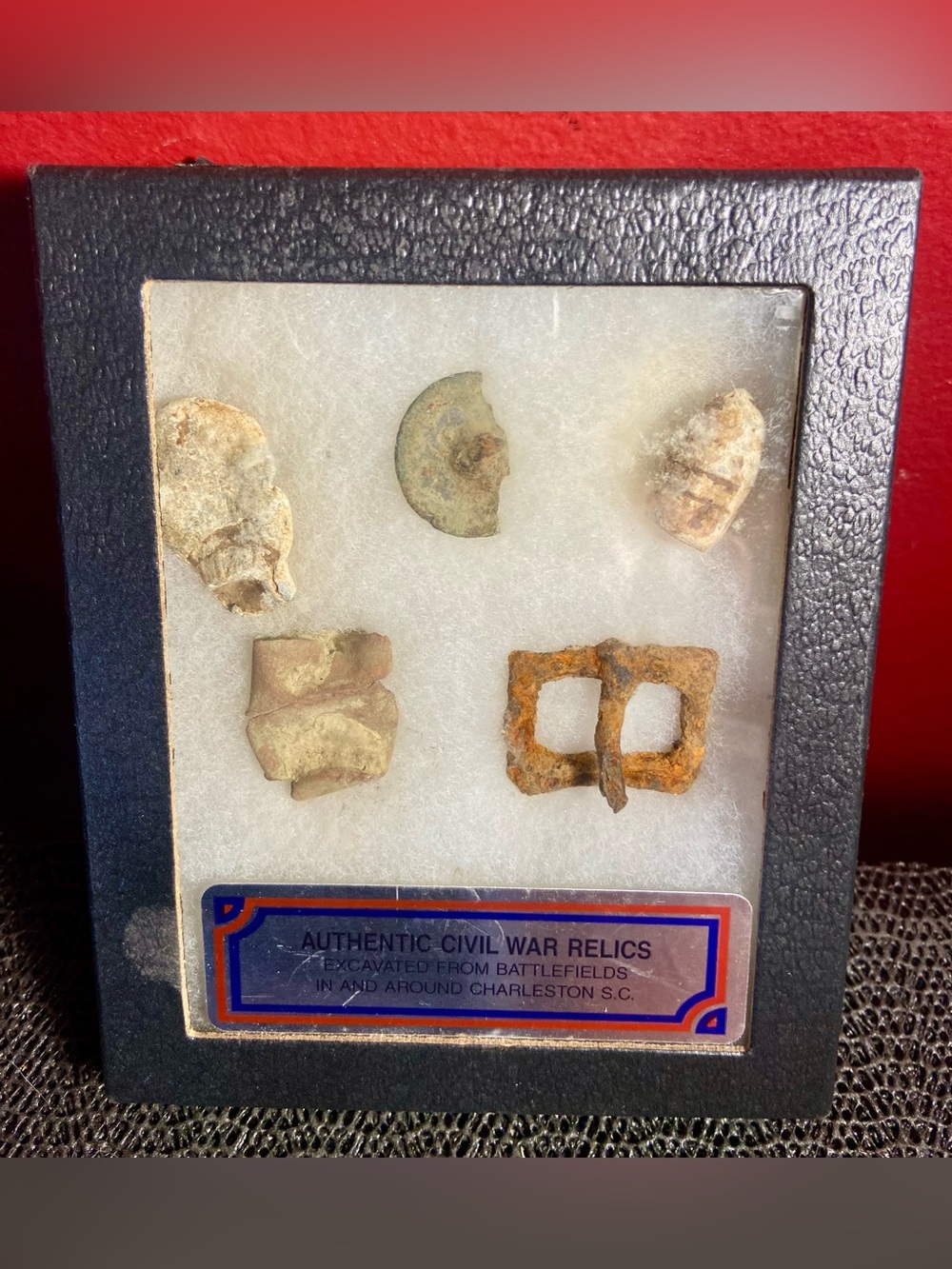 Framed Civil War Relics Display Confederate Rare